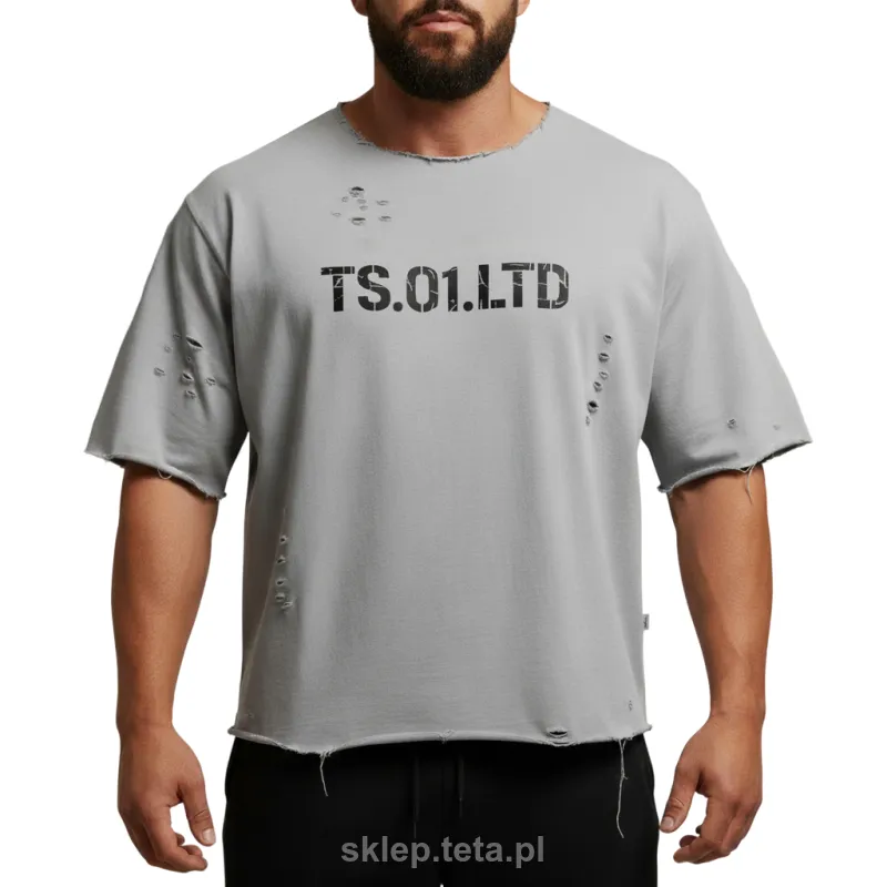 TS.01.LTD Oversize T-Shirt – Limitowana Edycja Raw Design | 240 GSM French Terry z Ręcznie Wykonanym Distressingiem | Teta Sports