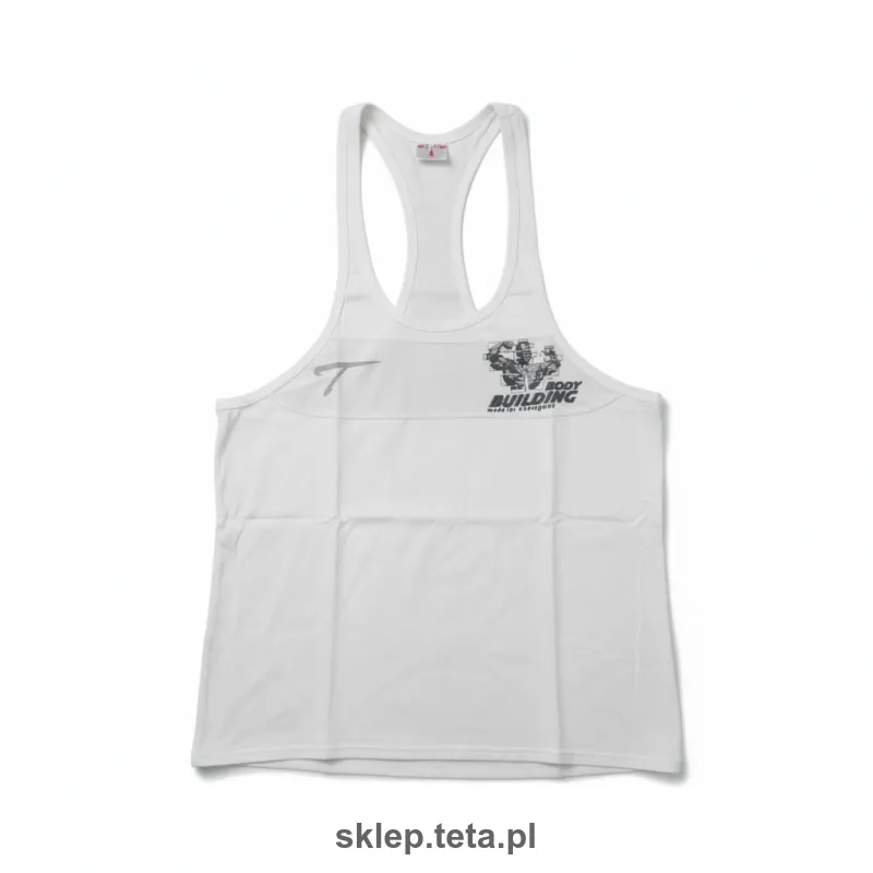 Męski tank top BODYBUILDING TETA SPORTS – biały stringer z nadrukiem