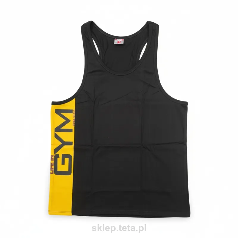 Męski tank top „LIFE IN GYM” TETA SPORTS – grafitowo‑żółty stringer