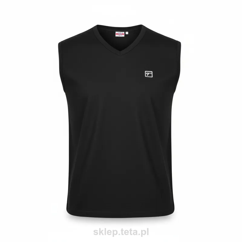 Męska koszulka bez rękawów TETA SPORTS – grafitowa bawełna z elastanem, dekolt V.