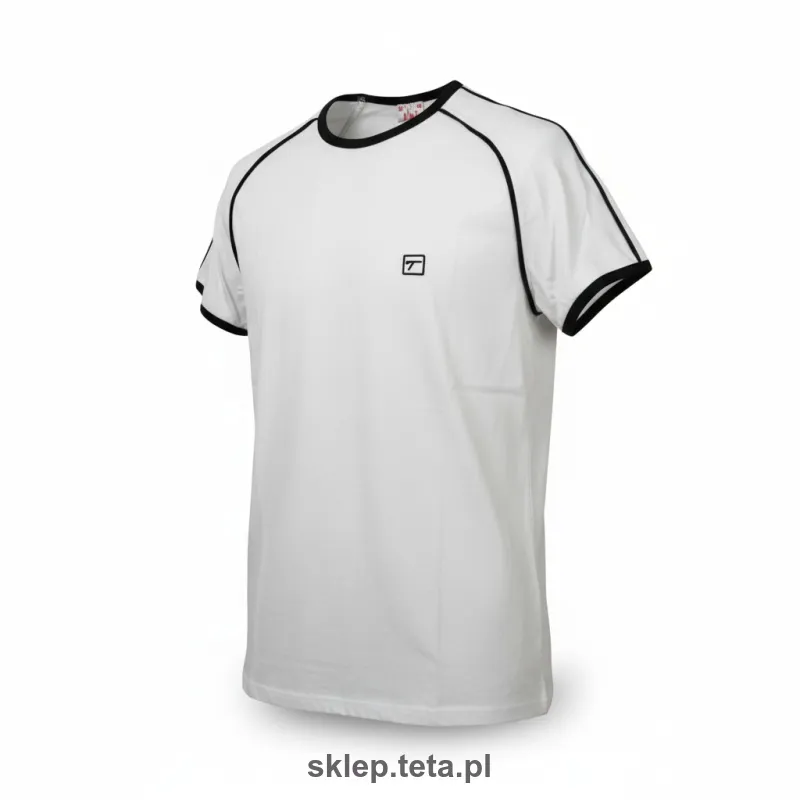 Męska koszulka TETA SPORTS – biała bawełna z elastanem, czarne lamówki