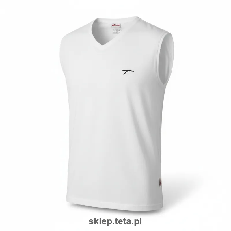 Męska koszulka bez rękawów TETA SPORTS – biała bawełna z elastanem, dekolt V