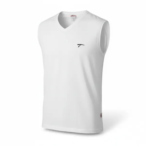 Męska koszulka bez rękawów TETA SPORTS – biała bawełna z elastanem, dekolt V